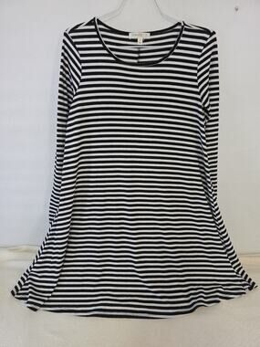 Love Fire Swing Dress Black & White Striped Long Sleeve Relaxed Size S USA Made